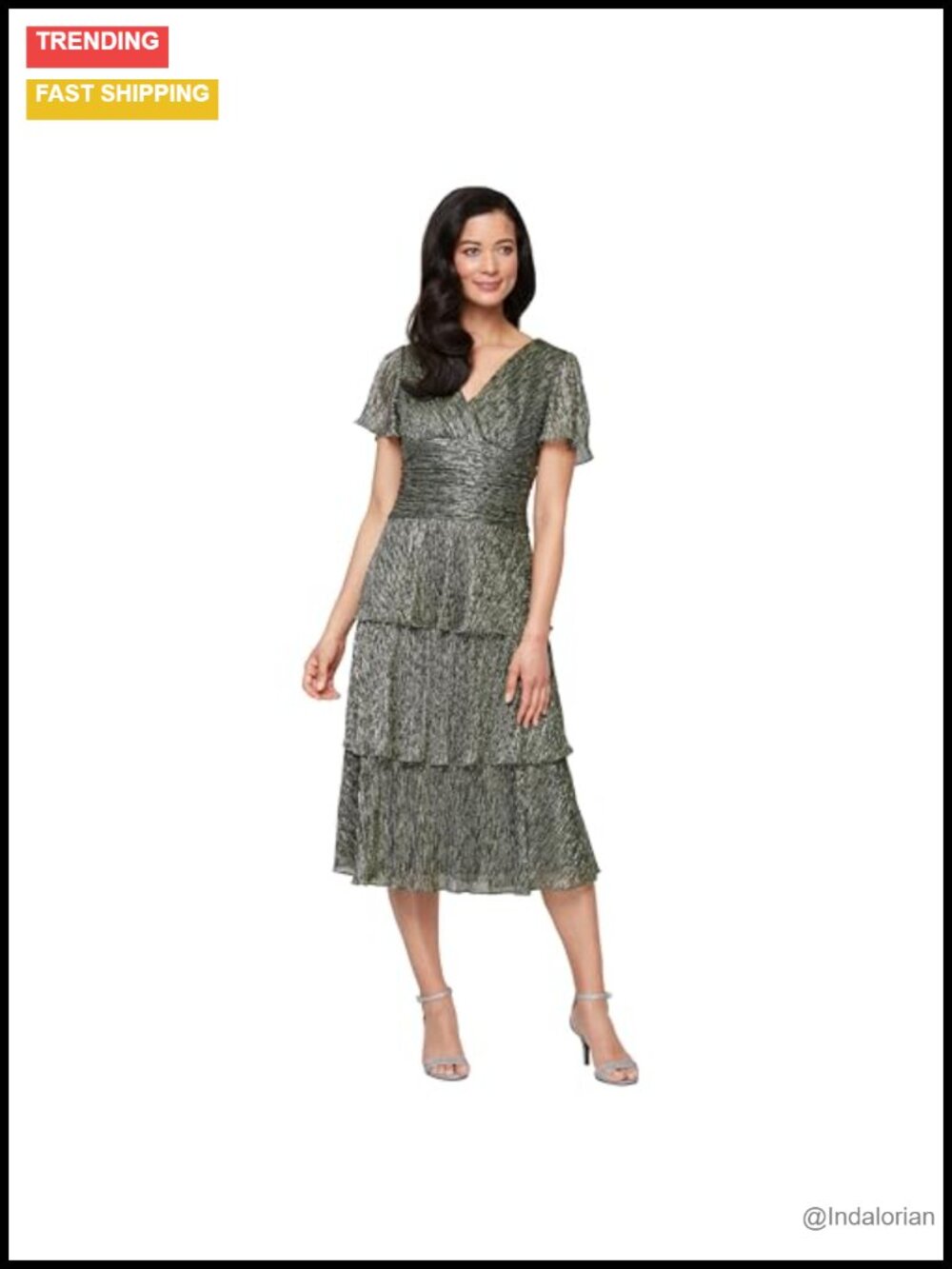 Women's Short Sleeve V-Neck Midi Cocktail Dress Ruched Waist Wedding Guest Gown